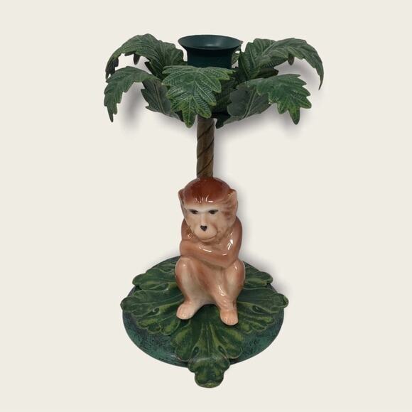 Petites Choses Vintage 1970's Ceramic Monkey Metal Palm Tree Candle Holders - Picture 2 of 9